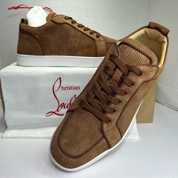 CHRISTIAN LOUBOUTIN RANTULOW ORLATO SNEAKERS BROWN GRAINED SUEDE SZ 44/11 NEW